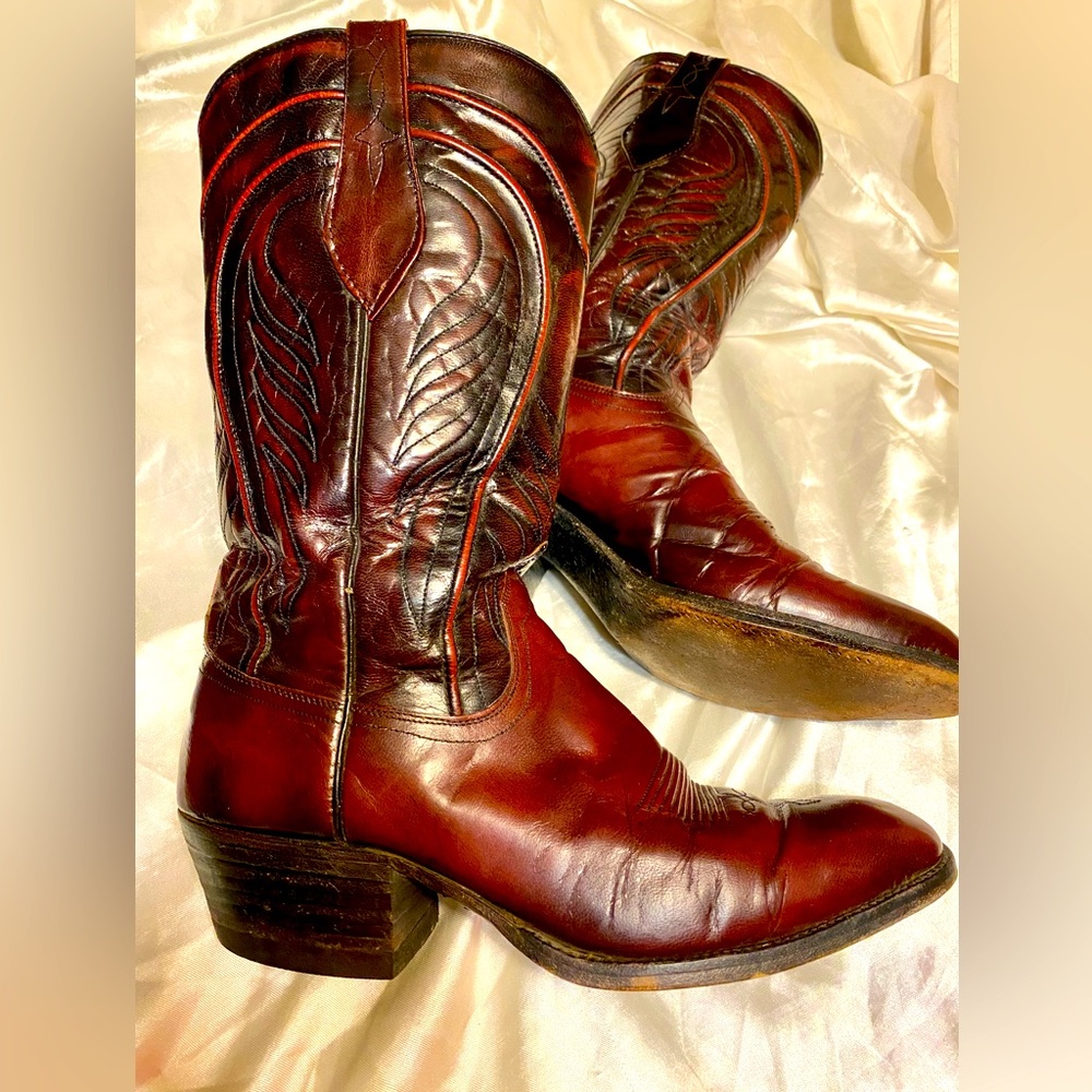 Dan Post Western Cowboy Boot Spanish Black Cherry Cola Vintage Leather Spain 9D
